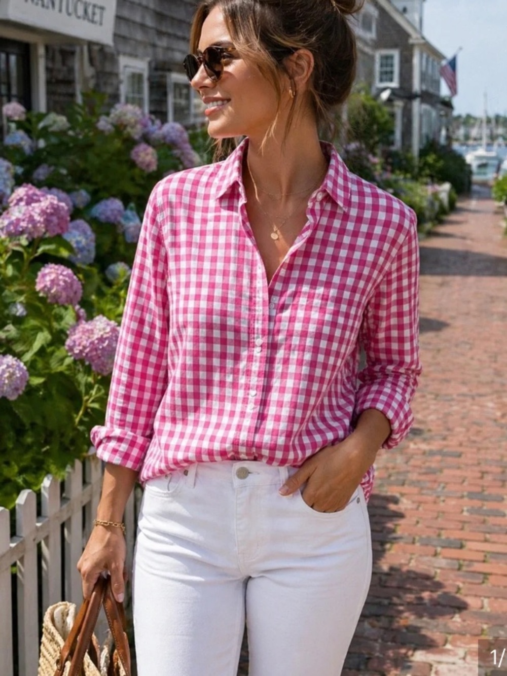 NWOT J Crew Pink Gingham Button Down Shirt (Hot Pink) Size Small